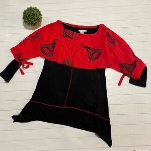 Feratelli Black Red Cyclone Tornado Top Blouse‎ Tunic Women’s Size Large